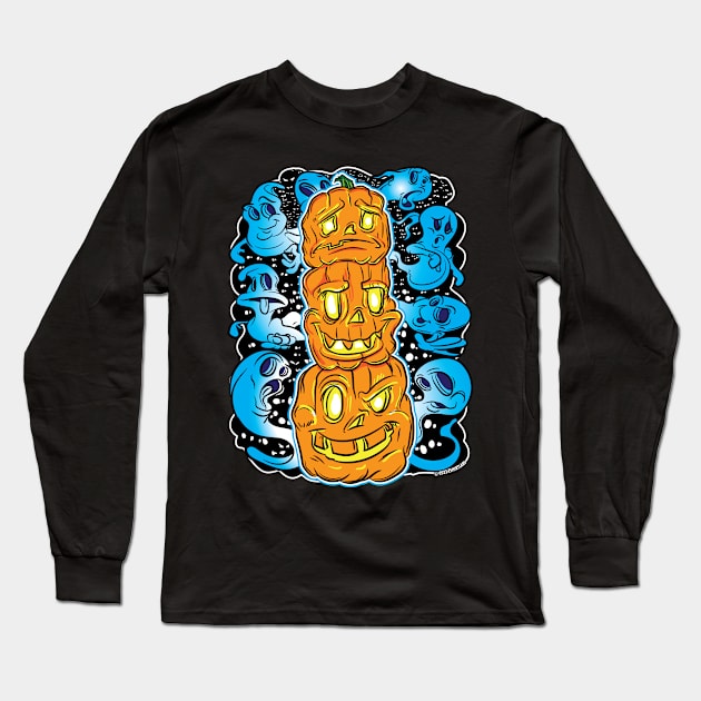 Jack-O-Lantern Pumpkin Totem with Ghosts by eShirtlabs Long Sleeve T-Shirt by eShirtLabs